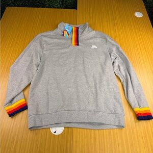 Aldi 1/4 Zip Gray Pullover Shirt LARGE Rainbow Trim Men Unisex Outdoor